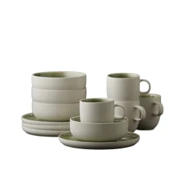 New Studio Round North Brunchsæt 12 dele Matte white/Shiny moss