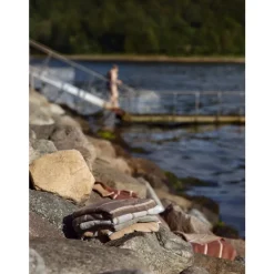 Outlet Zone Denmark Sauna Badehåndklæde Camel/Ice Blue/Olive Green