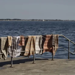 Outlet Zone Denmark Sauna Badehåndklæde Camel/Ice Blue/Olive Green