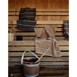 Outlet Zone Denmark Sauna Badehåndklæde Camel/Ice Blue/Olive Green