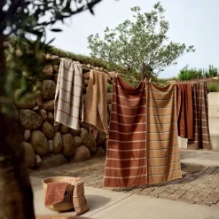 Outlet Zone Denmark Sauna Badehåndklæde Camel/Ice Blue/Olive Green