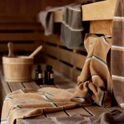 Discount Zone Denmark Sauna Badehåndklæde Taupe/Camel/Sky Blue